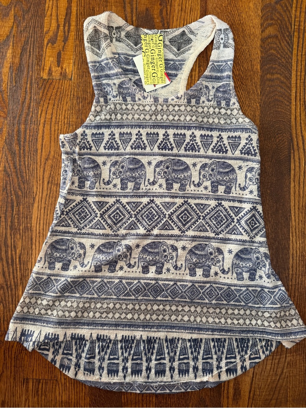 Ginger G Blue and White Elephant Print Racerback Tank ROLL TIDE